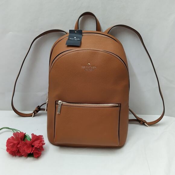Kate Spade New York Lena Brown Leather Zipper Closure Top Handle Backpack - NWT